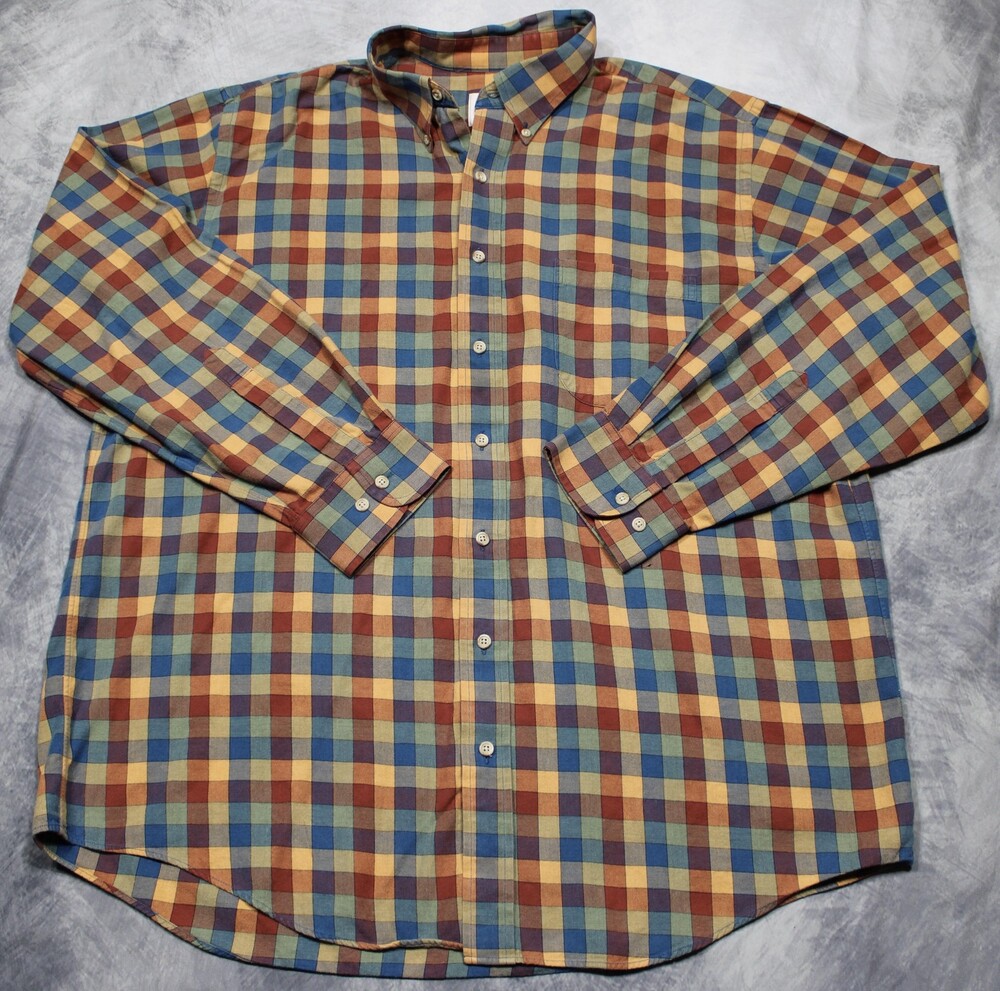Vintage Viyella Long Sleeve Shirt Mens XL Multicolor Plaid Wool